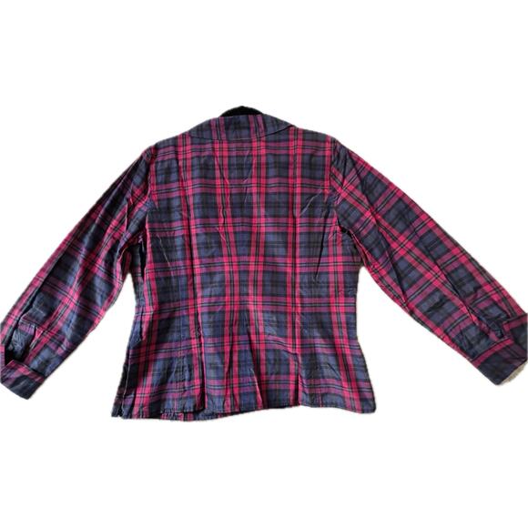 Talbots Surplice Neckline Silk Blend Blouse Top Pink Black Plaid Women Size 16 - Picture 7 of 9